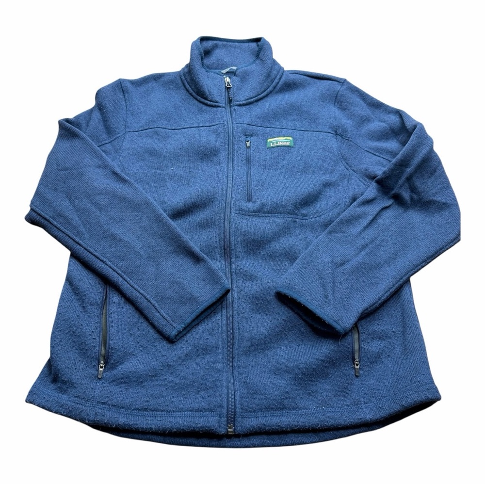 LL Bean Fleece Jacket Men’s Size M Sweater Navy Blue Full Zip Blue